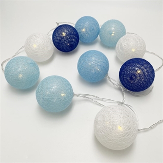 LED lyskæde med bomuldsbolde i blå nuancer –1,5 m